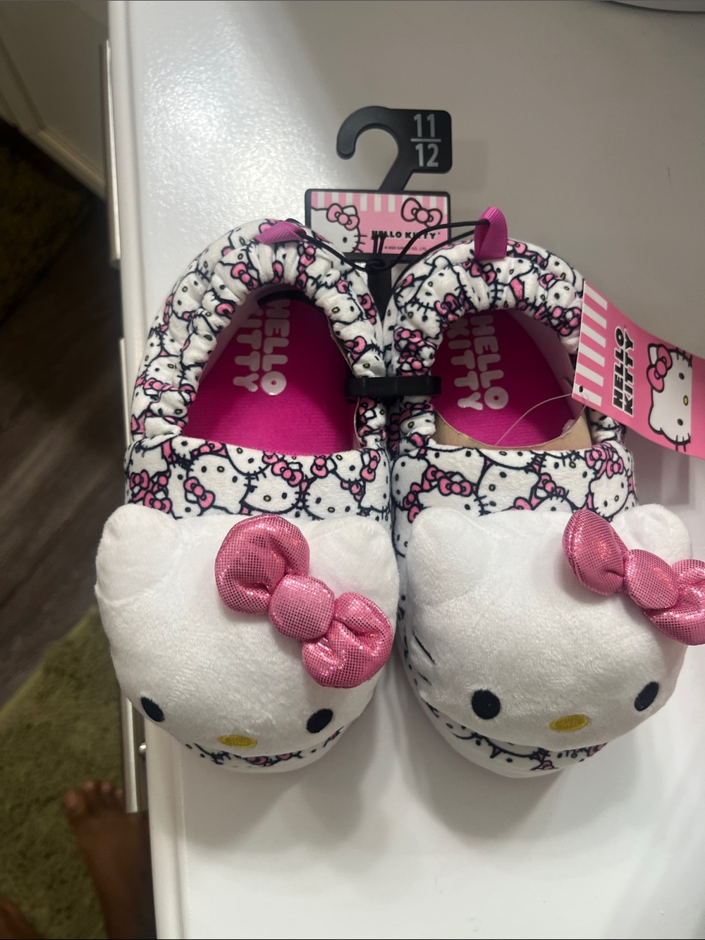 Hello Kitty White, Pink & Black Plush Slip-On Kids Slippers